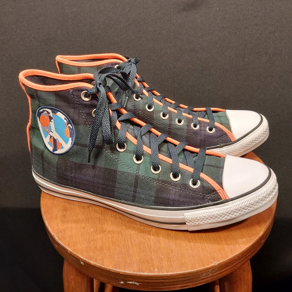 Converse Chuck Taylor High World Peace Plaid Green Orange Mens 11 167366F